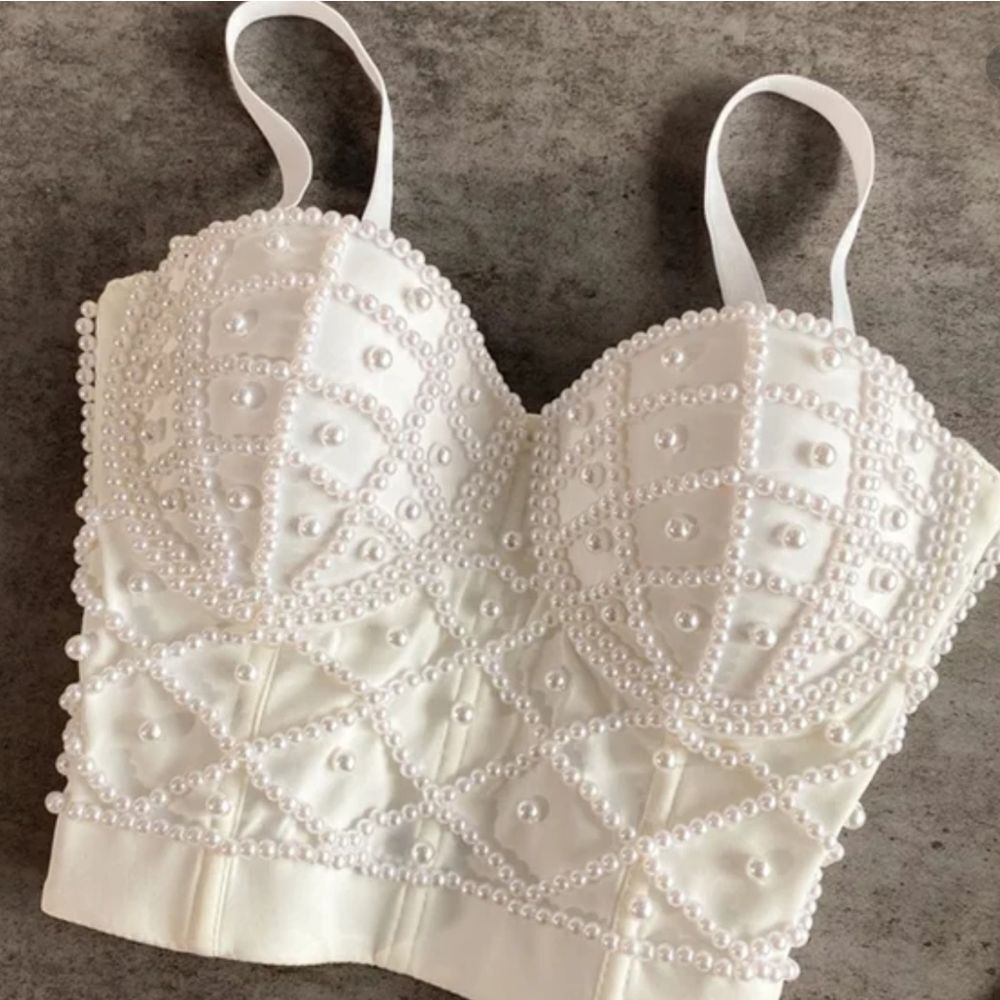 NWOT Pearled Bustier Festival Burning Man White 36B